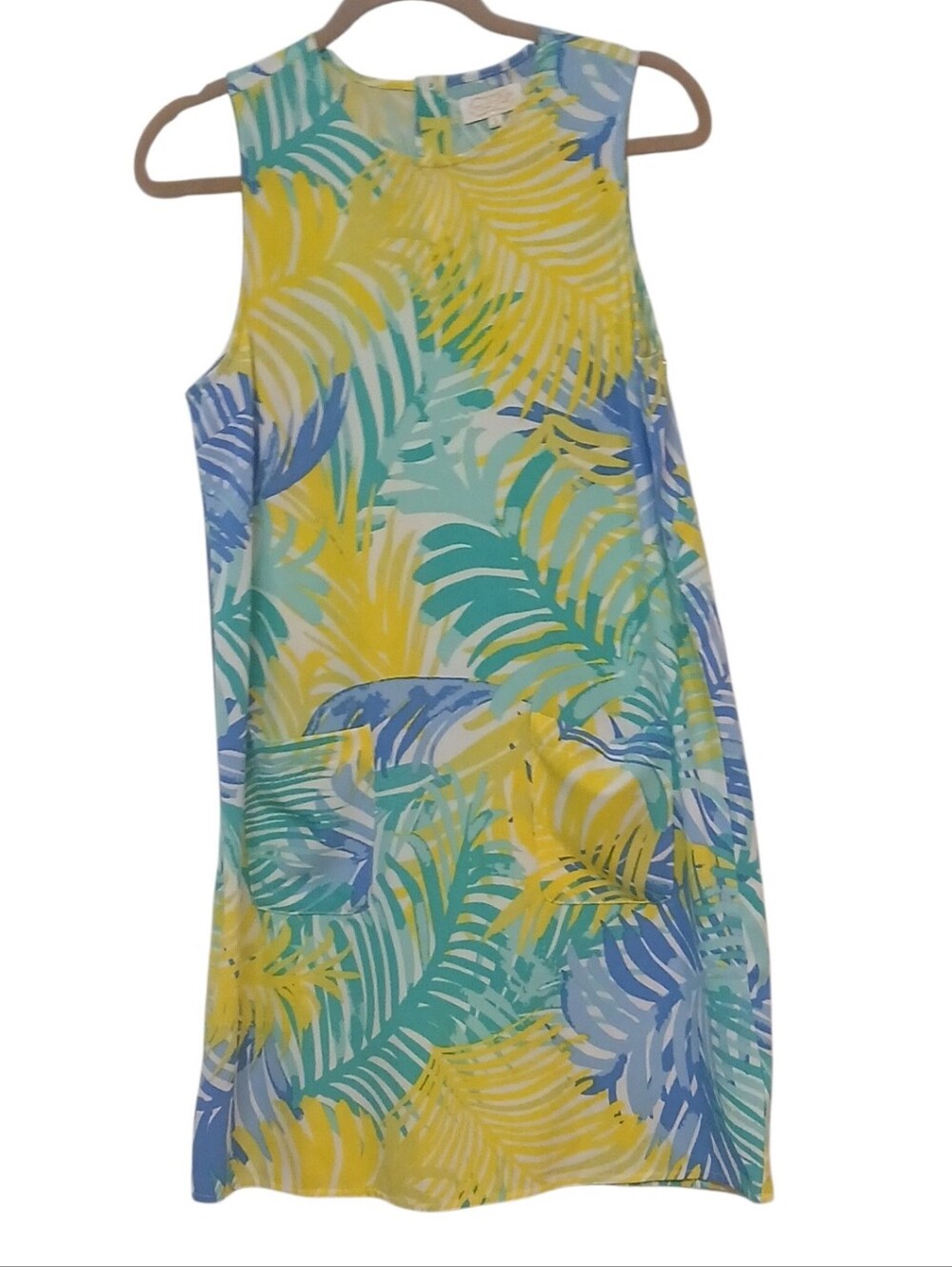 Mud Pie -NWOT Tropical Print Sleeveless Dress Patch Pockets, Neck Snap In Back - Picture 4 of 10